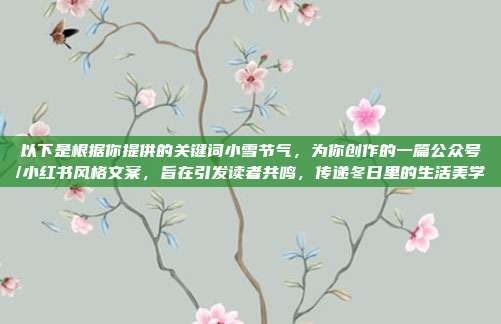 以下是根据你提供的关键词小雪节气，为你创作的一篇公众号/小红书风格文案，旨在引发读者共鸣，传递冬日里的生活美学